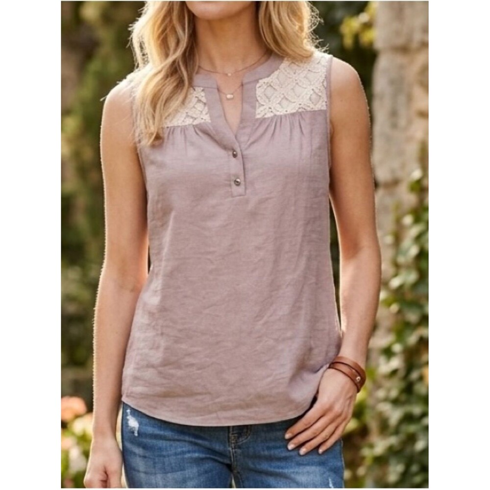 PerSeption Concept Blush Pink Crochet Yoke Tunic sz MED
